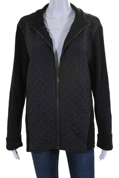 J. Mclaughlin Womens Quilted Full Zip Ribbed Trim Jacket Black Size XL