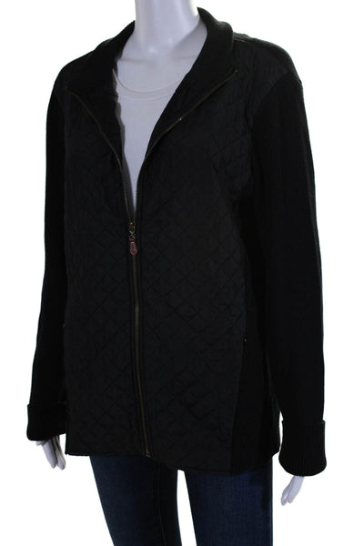 J. Mclaughlin Womens Quilted Full Zip Ribbed Trim Jacket Black Size XL