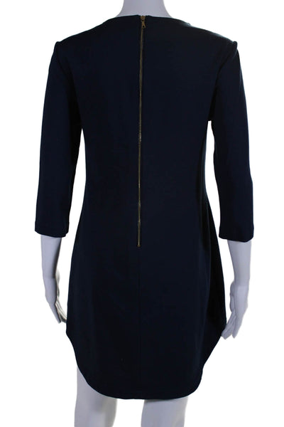 Trina Turk Womens Long Sleeve Rhinestone Trim Shift Dress Navy Size 2