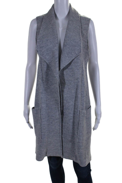 Tahari Womens Wool Open Front Sleeveless Vest Jacket Gray Size M