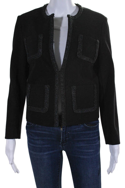 J. Mclaughlin Womens Long Sleeve Hook Closure Braided Trim Jacket Black Size S