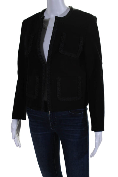 J. Mclaughlin Womens Long Sleeve Hook Closure Braided Trim Jacket Black Size S