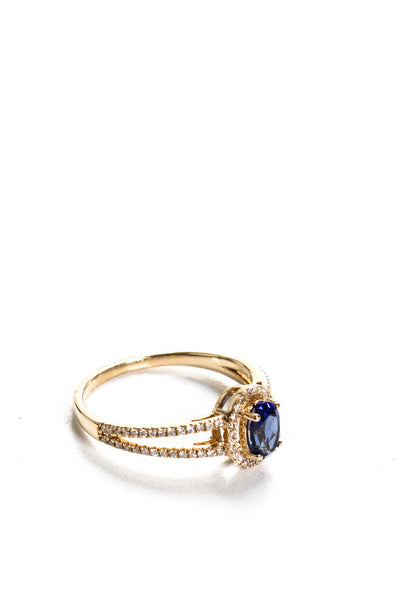 Designer Womens 14K Yellow Gold  Lab Created Blue Oval Sapphire 0.58ct Ring 1.33