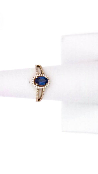 Designer Womens 14K Yellow Gold  Lab Created Blue Oval Sapphire 0.58ct Ring 1.33