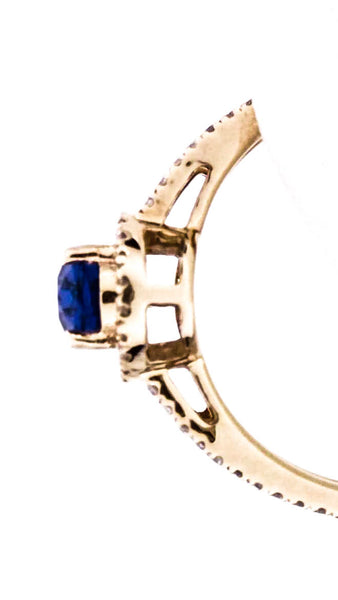 Designer Womens 14K Yellow Gold  Lab Created Blue Oval Sapphire 0.58ct Ring 1.33