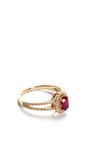 Designer Womens 14K Yellow Gold 0.58ct Lab Created Ruby Halo Ring 1.33CTW Size 5