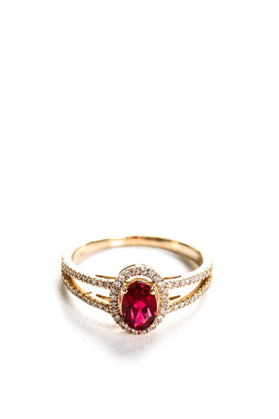 Designer Womens 14K Yellow Gold 0.58ct Lab Created Ruby Halo Ring 1.33CTW Size 5