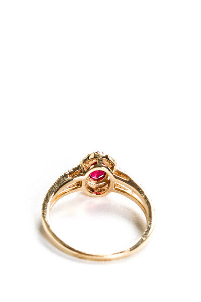 Designer Womens 14K Yellow Gold 0.58ct Lab Created Ruby Halo Ring 1.33CTW Size 5