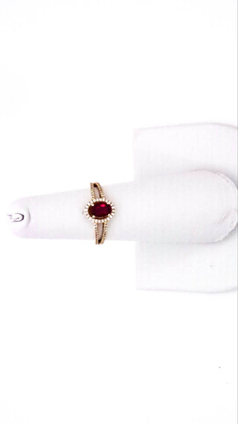 Designer Womens 14K Yellow Gold 0.58ct Lab Created Ruby Halo Ring 1.33CTW Size 5