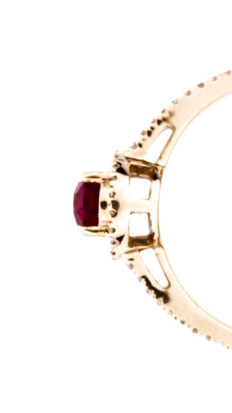 Designer Womens 14K Yellow Gold 0.58ct Lab Created Ruby Halo Ring 1.33CTW Size 5