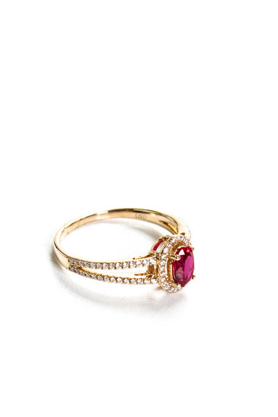 Designer Womens 14K Yellow Gold 0.58ct Lab Created Oval Ruby Halo Ring 1.33CTW S