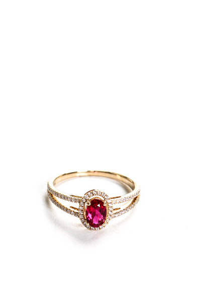 Designer Womens 14K Yellow Gold 0.58ct Lab Created Oval Ruby Halo Ring 1.33CTW S