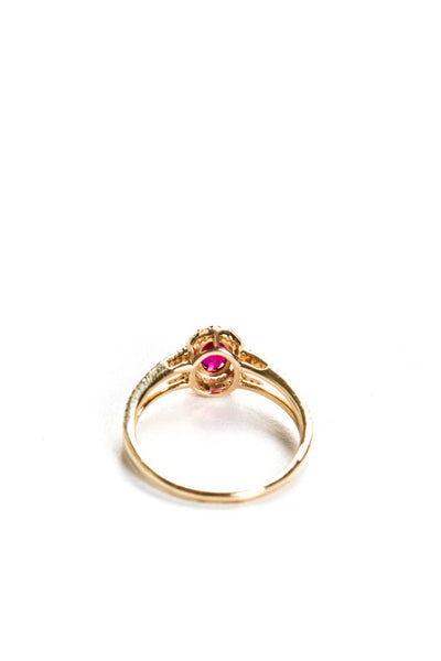 Designer Womens 14K Yellow Gold 0.58ct Lab Created Oval Ruby Halo Ring 1.33CTW S