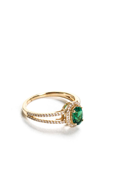 Designer Womens 14K Yellow Gold 0.40ct Lab Created Oval Emerald Halo Ring 1.05CT