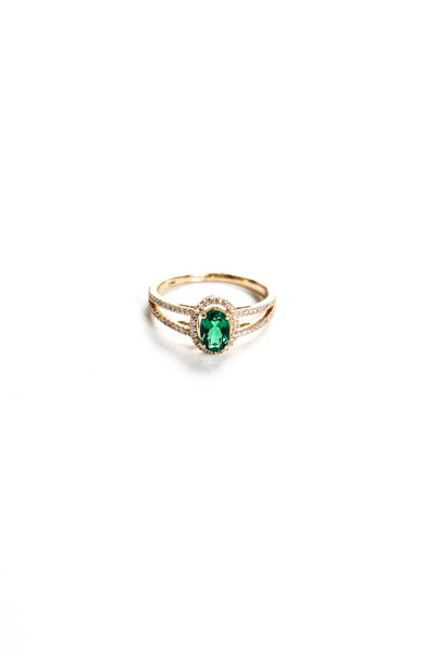 Designer Womens 14K Yellow Gold 0.40ct Lab Created Oval Emerald Halo Ring 1.05CT