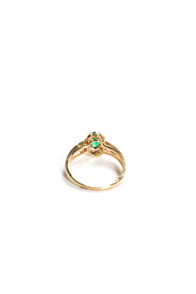 Designer Womens 14K Yellow Gold 0.40ct Lab Created Oval Emerald Halo Ring 1.05CT