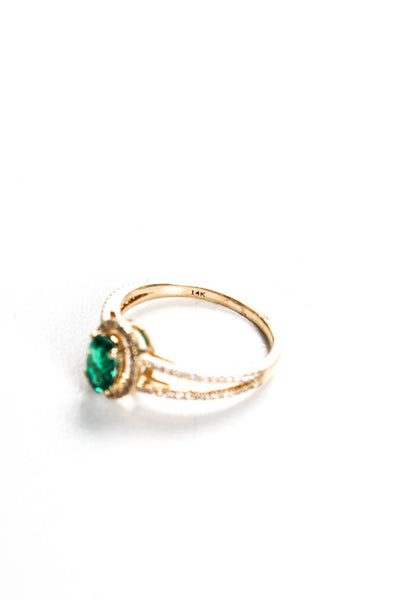 Designer Womens 14K Yellow Gold 0.40ct Lab Created Oval Emerald Halo Ring 1.05CT