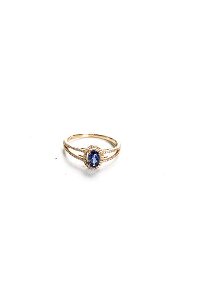 Designer Womens 14K Yellow Gold 0.58ct Lab Created Blue Sapphire Oval Ring 1.33C