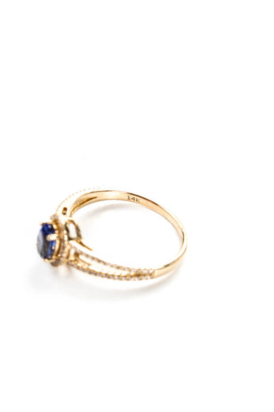 Designer Womens 14K Yellow Gold 0.58ct Lab Created Blue Sapphire Oval Ring 1.33C