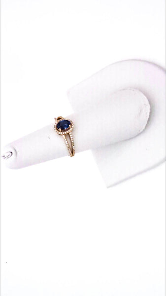 Designer Womens 14K Yellow Gold 0.58ct Lab Created Blue Sapphire Oval Ring 1.33C