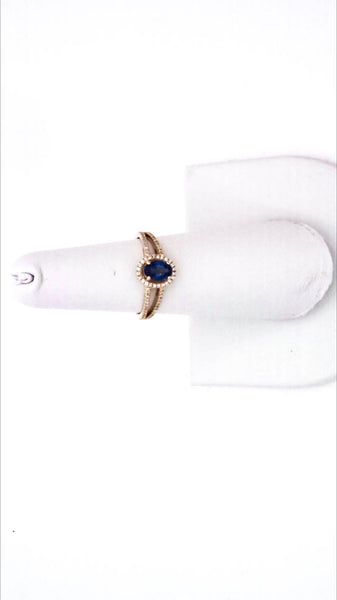 Designer Womens 14K Yellow Gold 0.58ct Lab Created Blue Sapphire Oval Ring 1.33C