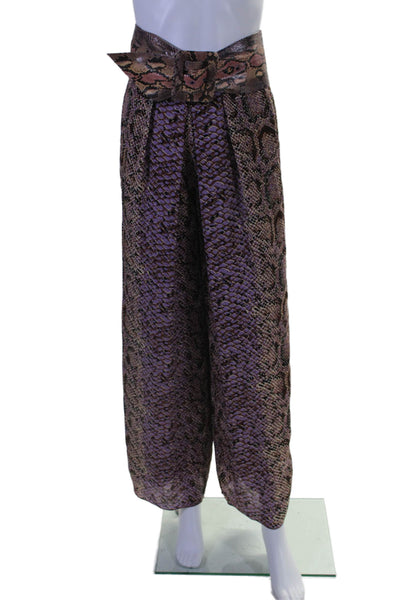 Carlisle/Sport Womens Brown Purple Snakeskin Print High Rise Belt Pants Size S