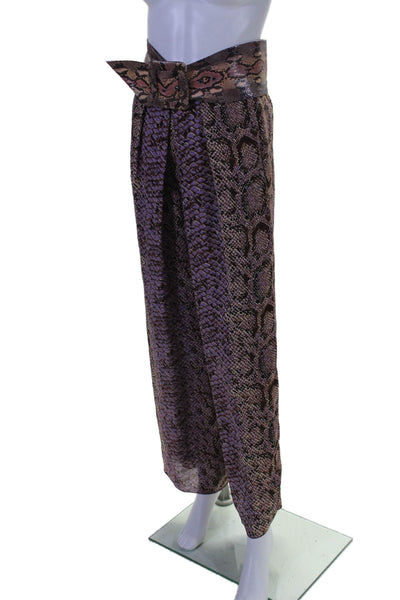 Carlisle/Sport Womens Brown Purple Snakeskin Print High Rise Belt Pants Size S