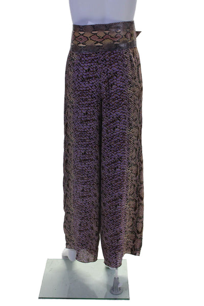 Carlisle/Sport Womens Brown Purple Snakeskin Print High Rise Belt Pants Size S