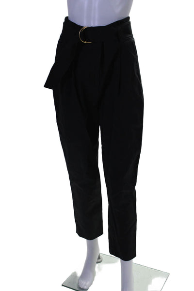 A.L.C. Womens Cotton Blend Belted High-Rise Tapered Pants Trousers Black Size 4