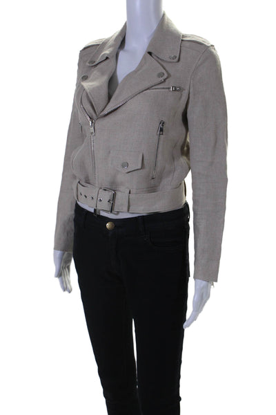 Theory Womens Linen Collared Four Pocket Long Sleeve Jacket Beige Size S