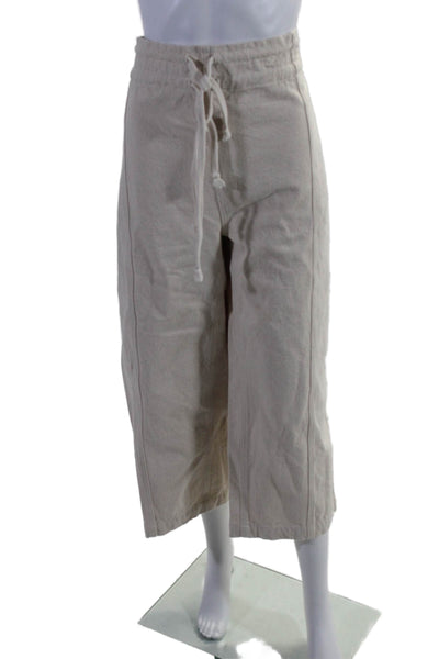 Kordal Womens High Rise Drawstring Straight Capri Pants White Cotton Size 2XL