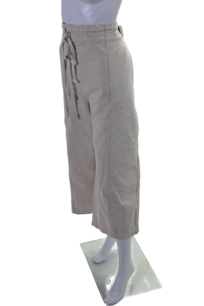 Kordal Womens High Rise Drawstring Straight Capri Pants White Cotton Size 2XL