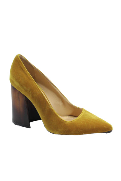 Eugenia Kim Womens Block Heel Pointed Toe Velvet Pumps Mustard Yellow Size 39