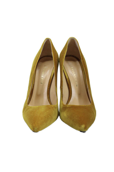 Eugenia Kim Womens Block Heel Pointed Toe Velvet Pumps Mustard Yellow Size 39