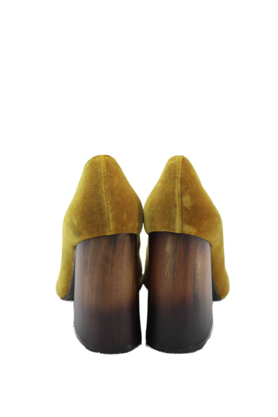 Eugenia Kim Womens Block Heel Pointed Toe Velvet Pumps Mustard Yellow Size 39