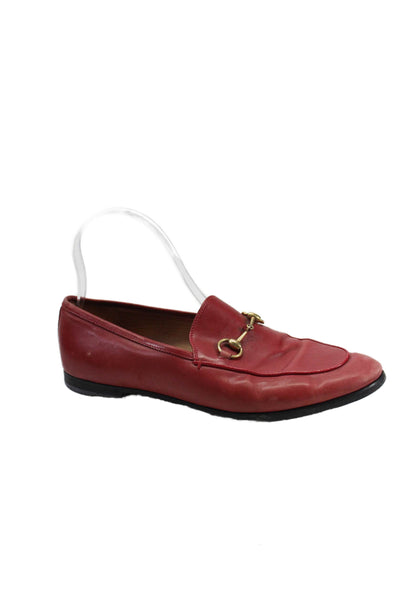 Gucci Womens Slip On Round Toe Horsebit Loafers Red Leather Size 38.5