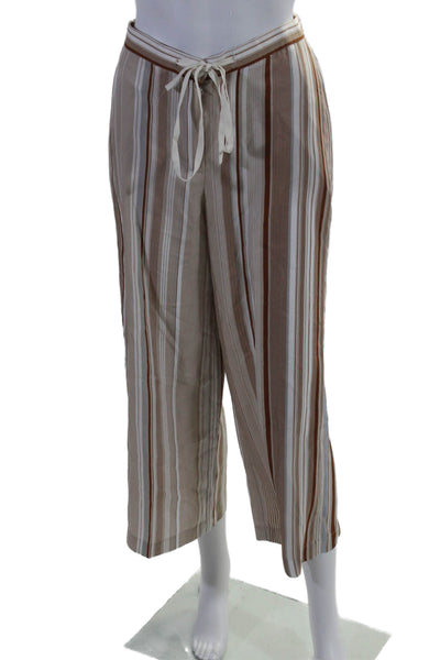 Theory Womens Satin Light Weight Drawstring Flowy Stripe Pants Brown Size 0