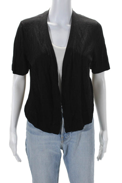 Tahari Womens Short Sleeve Open Front Knit Cardigan Sweater Black Size Large