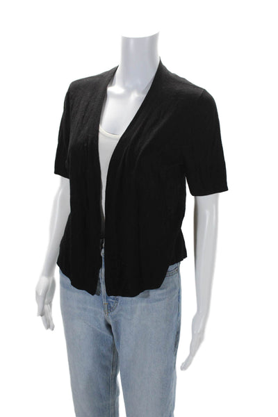 Tahari Womens Short Sleeve Open Front Knit Cardigan Sweater Black Size Large