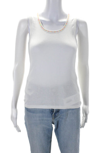 Goldie Womens Sleeveless Crew Neck Pullover Tank Top White Cotton Size Small