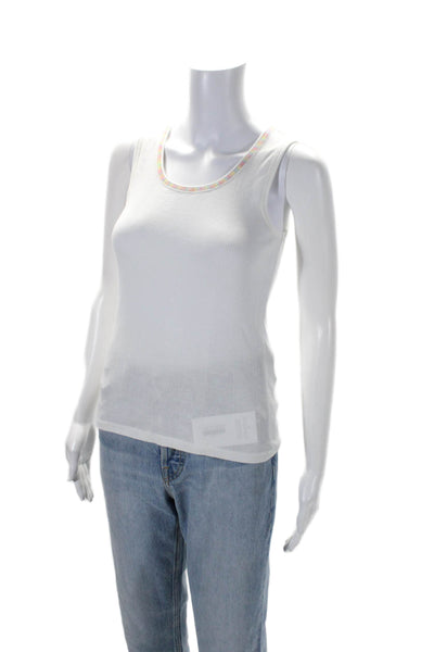 Goldie Womens Sleeveless Crew Neck Pullover Tank Top White Cotton Size Small