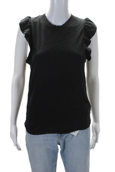 Nation LTD Womens Ruffled Short Sleeves Tee Shirt Black Cotton Size Small