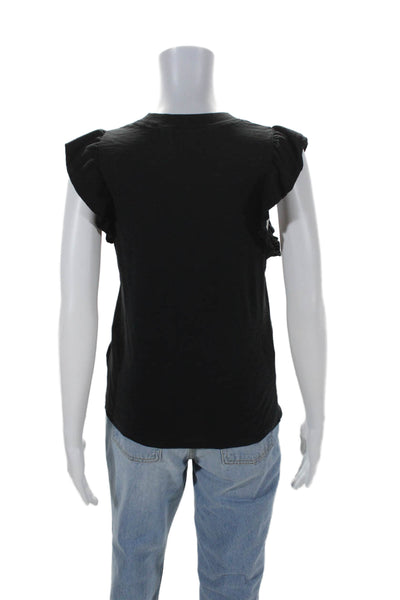 Nation LTD Womens Ruffled Short Sleeves Tee Shirt Black Cotton Size Small