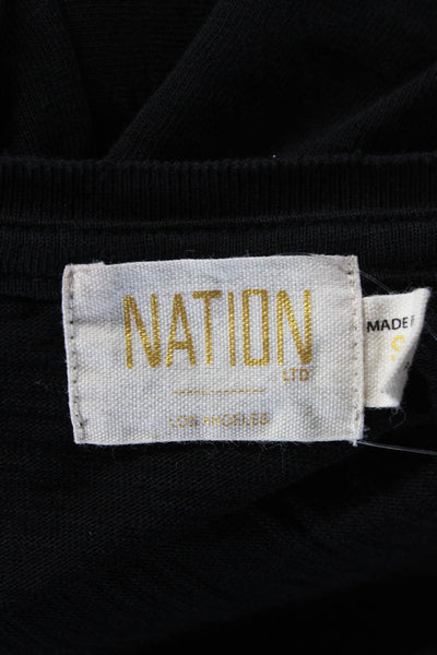 Nation LTD Womens Puffy Sleeves V Neck Tee Shirt Black Cotton Size Small