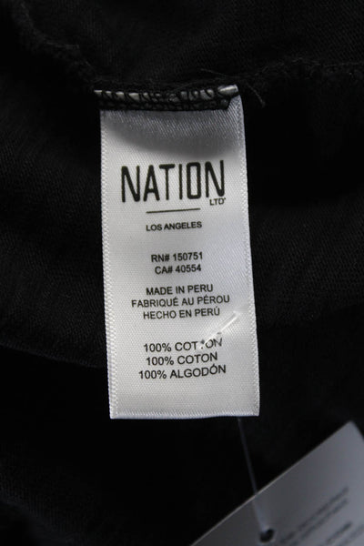 Nation LTD Womens Puffy Sleeves V Neck Tee Shirt Black Cotton Size Small