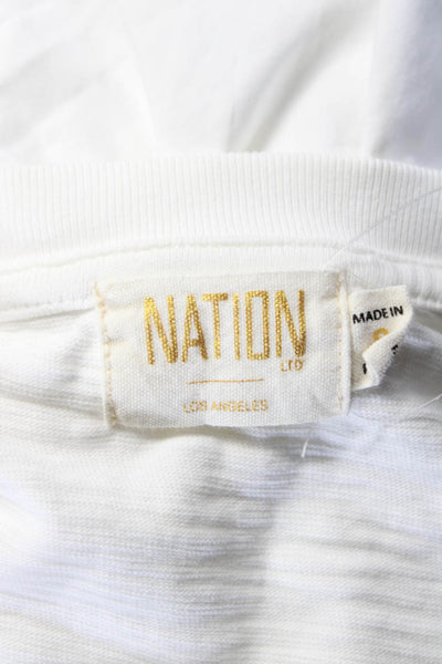 Nation LTD Womens Ruffled Short Sleeves Tee Shirt White Cotton Size Small