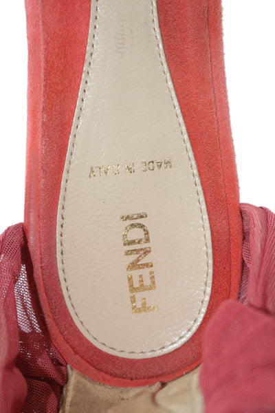 Fendi Womens Red Chiffon Suede Ankle Strap Zip Flats Sandals Shoes Size 9.5