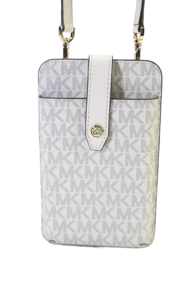 Michael Kors Womens Vanilla Leather Monogram Phone Wallet Crossbody Handbag