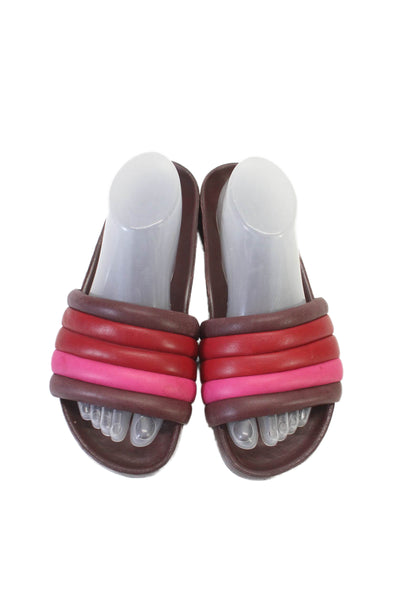 Isabel Marant Womens Quilted Striped Slide Sandals Purple Pink Leather Size 39