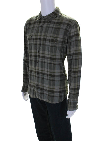 Paige Mens Green Cotton Blend Plaid Long Sleeve Button Down Shirt Size XL